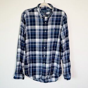 Ralph Lauren Plaid Blue White Button‎ Up Long Sleeve Men’s Shirt Size Medium